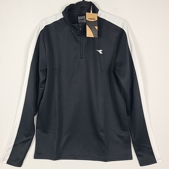 NWT Diadora Men's Black White 1/4 Zip Soccer Track Jacket Pockets Sz M MSRP $70 - Picture 1 of 5